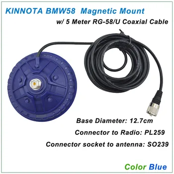 KINNUOTA BMW58 צבע כחול מגנטי הר SO239 עם 5 מטר RG-58/U כבלים קואקסיאליים PL259