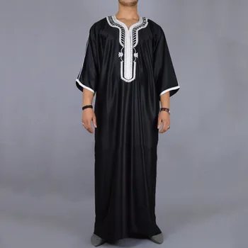 גברים ארוך חולצה גלימות מקרית נוער מוסלמי שחור גלימה ערבית De Moda Musulmana האסלאמית Mens ההלבשה Jubba Thobe
