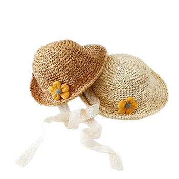 אופנה הקיץ בייבי בנים בנות כובע קש לילדים יד לסרוג תחרה לקשט את הכובע ילדים החוף שמש כובעים לנערות כובעי פנמה