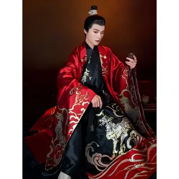 Hanfu גברים סינית עתיקה מסורתית רקמה Hanfu סטים זכר תחפושות קוספליי אדום, ז ' קט שחור Hanfu 2pcs קובע גברים בתוספת גודל