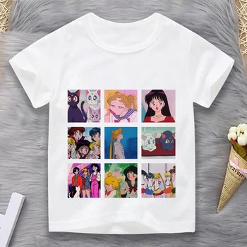 ילדים ילדה יפה חולצות קריקטורה הדפסה חולצת טי בגדים אנימה יפנית עיצוב חולצות מעניין אנימציה בגדים 3-13Y
