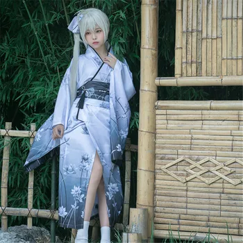 שמלת קימונו יפני מסורתי בסגנון יאקאטה פרחוני הדפסה ילדה Haori מפואר אנימה קוספליי התלבושת חלוק/רחצה / צד החלוק
