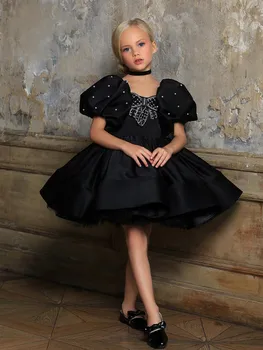 שחור נפוח פרח שמלת ילדה מתנת חג המולד חמוד שמלת ילדה פנינה ילדה שמלת מסיבת חמוד ילדה ילד שמלת ההתייחדות הראשונה