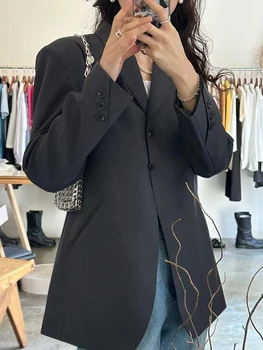 בציר מוצק בלייזר נשים 2023 סתיו חדש שרוול ארוך כפתור למעלה שיק אופנה חליפת ז ' קטים מקרית פשוטה משרד ליידי Outerwears