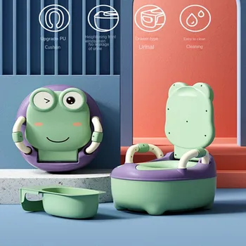 0-6 שנים צפרדע קריקטורה ילדים PU ריפוד מדומה שירותים ניידים הפעוט לסיר ילדים, טיולים לשבת עם כיסוי סימולציה טואלט