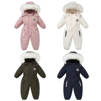 -30 מעלות 2023 ילדים חורף סרבל בתוספת קטיפה חם לילדים החורף סרבל 1-5 שנים תינוק חליפת שלג התינוק הילדה Romper