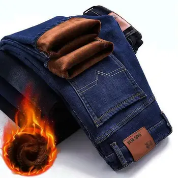 קטיפה מעובה למתוח ג ' ינס של גברים גברים, הסתיו והחורף חופשי צינור ישרה חם חגורת קטיפה כותנה סלים מכנסיים