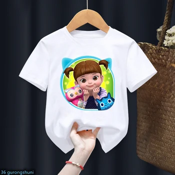 חולצה בנות חמוד Kongsuni וחברים קריקטורה הדפסה בנות בגדי אופנה בגדי ילדים חולצת טי לילדים, מתנת יום הולדת החולצה