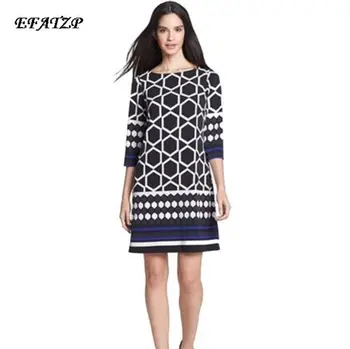 EFATZP מפואר מותגי ג ' רזי שמלת משי מעצב חדש של נשים גיאומטריות מודפסים מתיחה הלבוש