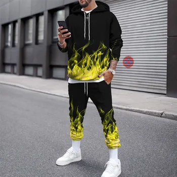 הצבע החדש של להבה 3D מודפס של גברים טרנינג, קפוצ 'ון מכנסיים להגדיר Oversize רחוב בסגנון ג' קט/מכנסיים/חליפות Mens בגדים