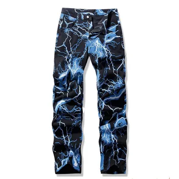 מינוס שתיים חדש Mens אופנה ג 'ינס ברק מודפס לקשור צבע שחור ג' ין מכנסיים גברים אופנת רחוב Y2K מכנסי ג ' ינס מכנסיים גבר