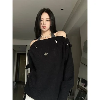 Y2k Harajuku לסרוג סוודרים בנות אופנה Kpop Crewneck Pullovers שרוול ארוך חולצות סריגים לנשים