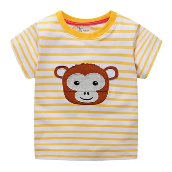 קפיצה מטרים חדש פסים קריקטורה בגדים עם אפליקציה קוף חמוד עם שרוולים קצרים בקיץ חולצה לתינוק בנים למכור חם