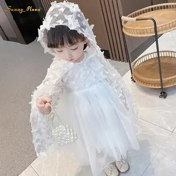 אופנה תינוק תינוק תינוק ילדים זה חמוד ילדה האביב בגדים נסיכה מהאגדות החוץ סגנון הפרפר שמלת תחרה +גלימה 1-10Y