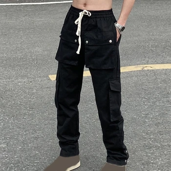 Y2K מכנסיים שחורים אופנת רחוב מזדמן Techwear קוריאנית מטען גברים סרבל מותן נמוכה רצים מכנסיים טרנינג בגדים