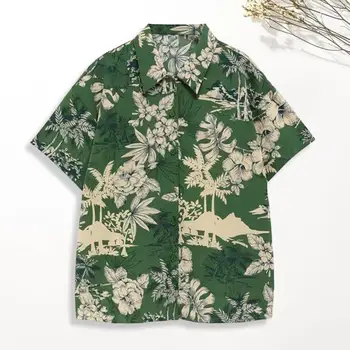 שיק חולצת הוואי דק החוף כפתורי החולצה סגר עץ קוקוס מודפס מזדמן חולצת הוואי תכליתי