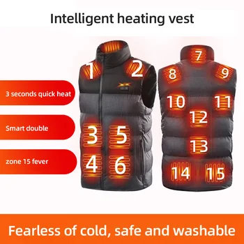 15. אזור חם חשמלי USB הז 'קט מחוממת וסט טמפרטורה קבועה וחום לעמוד צווארון Windproof גברים, נשים, חימום הז' קט