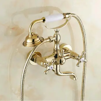 איכות טובה פליז מוצק יוקרה גשמים מקלחת זהב אמבטיה סט ברזי קיר רכוב מערבל מקלחת ברזים GZ-8012K