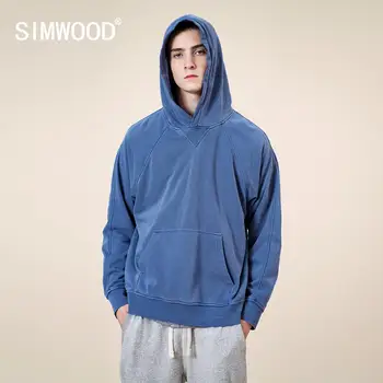 SIMWOOD 2022 סתיו החורף חדש בגד צבוע חופשי קפוצ ' ונים גברים חולצות רטרו וינטג שרוולי רגלן אצן אימוניות.