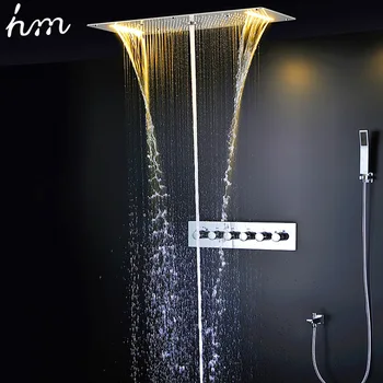 התקרה סוג מנורת LED העליון ספריי מוסתר ראש מקלחת Thermostatic מקלחת סט נירוסטה