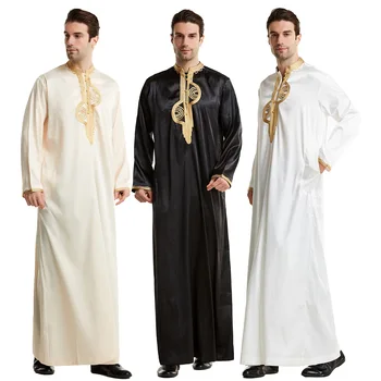 בציר חופשי המוסלמים גלימה גלימות גברים שרוול ארוך אופנה Jubba Thobe אדם פנאי מוצק דפוס צבע האסלאמית בגדים