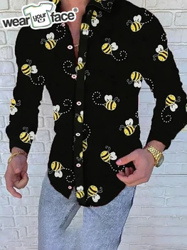 דבורים, ירחים Galaxy חולצות 3D בכל מודפס הוואי כפתור למעלה כיס שרוול מלא אופנת רחוב מזדמנים גברים ביגוד