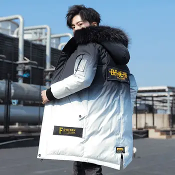 אדם חורף צבע קוריאני גרסה מגמת הג ' קט נער עם ברדס אמצע אורך גאות מותג ברווז לבן למטה מעיל באיכות גבוהה קשמיר