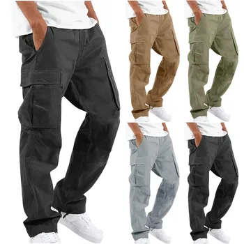 2023 רחוב אופנה רב-כיס מותג כותנה סרבל של גברים חופשי יומי מזדמנים מכנסיים ישר מנגב את המכנסיים בתוספת גודל S-5XL