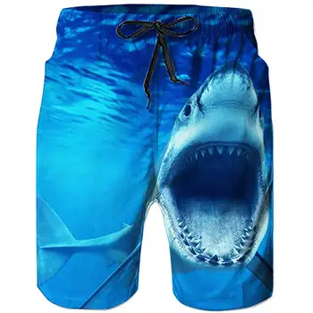 הים כריש 3D בכל מודפס Mens מכנסיים קצרים יוניסקס אופנת רחוב קצרים קיץ החוף פוליאסטר מזדמנים מכנסיים קצרים DK-35
