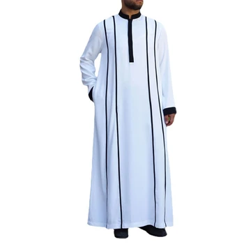 העור ידידותי המוסלמים בגדים מסורתיים עיד במזרח התיכון Jubba Thobe גברים החלוק w/ שרוול ארוך צוואר פנאי בגדים