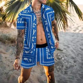 וינטג ' פרחוני הדפסה של גברים שתי ערכות קטע חופשה על חוף הים חוף חולצות מכנסיים חליפות גברים 2023 קיץ גברים אופנה אופנת רחוב