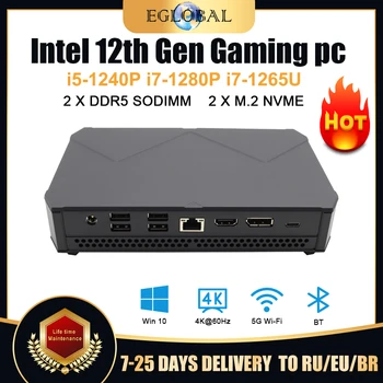 Eglobal חזק משחקי מחשב Intel Core 12 Gen מיני מחשב עם i5 1240P i7 1280P i7 1265U 2DDR5 2M.2 NVME Wifi6 3 מציג Win11