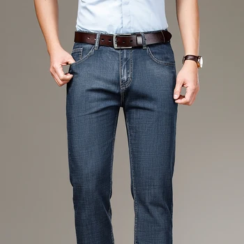 סגנון קלאסי מודאלית בד של גברים דק כחול-אפור ג 'ינס האביב והקיץ עסק חדש אופנה ישר מכנסי ג' ינס הגברי מותג