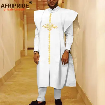 אפריקה בגדים לגברים רקמה Agbada החלוק חולצות ומכנסיים להגדיר דאשיקי תלבושות מסורתיות הלבוש החתונה A2316030