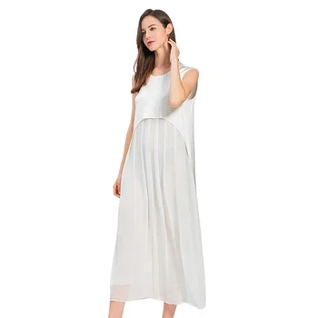 מעצב שמלות משי לנשים באיכות גבוהה משי טבעי זמן חופשי בציר שמלה המפורסם יוקרה מותג אופנה אלגנטי לבן