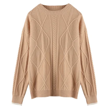 הסתיו-חורף החדשה סוודר הקשמיר של נשים O-צוואר-100% צמר טהור ' קט בצבע תואם מעוות אופנה עבה חם העליון