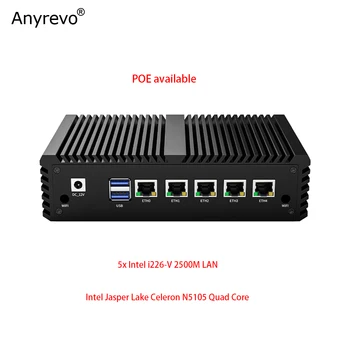 5x מידע i226-V 2.5 G LAN Fanless Mini PC Intel Celeron N5105 רך נתב HDMI pfSense OPNsense Firewall Appliance פו AES-NI VPN