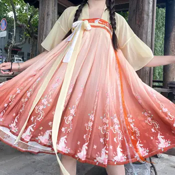 נשים Hanfu ארנב רקמה אדום 3Colors תחפושת לוליטה שרוול ארוך קפלים חמוד Cottagecore סגנון השמלה צבע הקיץ