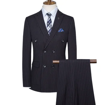 (ז ' קט+אפוד+מכנסיים) כפול עם חזה חליפת טוקסידו לגברים העסק עובד חתונה רשמית סטים Slim Fit החליפה קוריאנית בגדים מזדמנים 2022