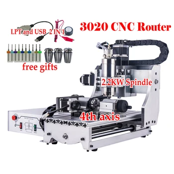 הנתב CNC 4axis 3020 מיני מכונת חריטת עם 2200W ציר DIY מתכות חרט משודרג USB LTP 2 ב 1 מכונה הנתב עץ