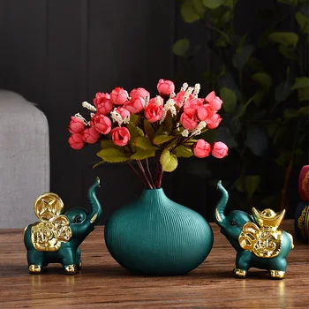 אגרטל קרמיקה האירופי מזויף פרח קישוטים הביתה שולחן סלון מזל פיל פסלים קישוט שולחן קפה צלמיות מלאכת יד