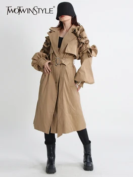 TWOTWINSTYLE אופנה קוריאנית תעלה Coar לנשים דש שרוול ארוך לבנות ויפות מוצק Minimalsit מעילים נקבה סתיו בגדים חדשים 2022