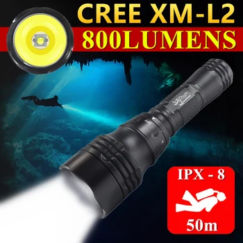 קריס XM-L2 IP8 עמיד למים אולטרה מבריק LED פנס צלילה מתחת למים 50m לצלול למלא אורות חיצונית ציד פנס 18650 לפיד
