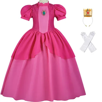 אפרסק נסיכה Cosplay שמלה לילדה משחק משחקי תפקידים, תחפושות, מסיבת יום הולדת הבמה סטנדרטי תלבושות ילדים קרנבל בגדים מהודרים.
