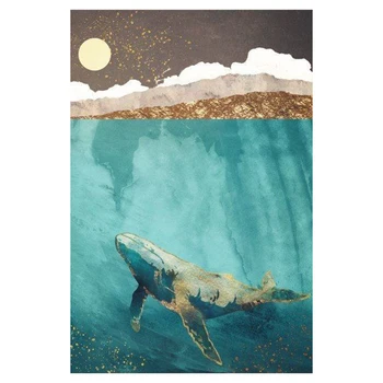 השקט רוח אוקיינוס כחול לוויתן יד מצוירת ציור שמן הסלון מופשט חיה קישוט ענק קומה הציור