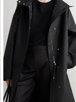 בסגנון בריטי 2022 חדש לנשים עם ברדס מעיל רוח מעיל גברת רוכסן ברדס מוצק צבע הז ' קט עם חגורת הסתיו והחורף