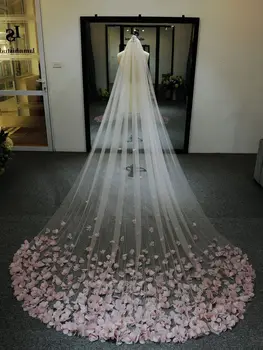 דסטי ורוד רעלות חתונה עבור הכלה 3 4 5 מטרים 3D פרחים כלה רעלה עם מסרק Headpieces אביזרים החתונה