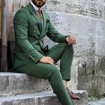 רויאל ירוק לגברים חליפה כפולה עם חזה Slim Fit רשמית מסיבת חתונה חליפות שושבינים בלייזר המכנסיים 2 חתיכות Terno Masculino