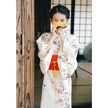 ילדים קימונו יפני ילדים מסורתיים רשמית יאקאטה הפוצי הדפסים פרחוניים בנות שמלה ארוכה שלב ביצוע ללבוש.