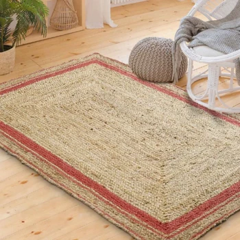 שטיח יוטה רץ מלבן קלוע שטיח טבעי בעבודת יד חי פינת אוכל השטיח